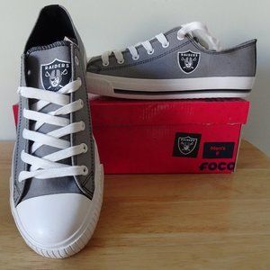 LAS VEGAS RAIDERS Gray/White FOCO NFL Low Top Sneakers Shoes Size 9 NEW in BOX